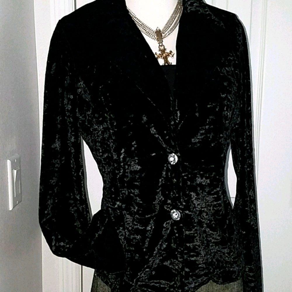 Velvet w Rhinestone Buttons S Blazer Jacket
